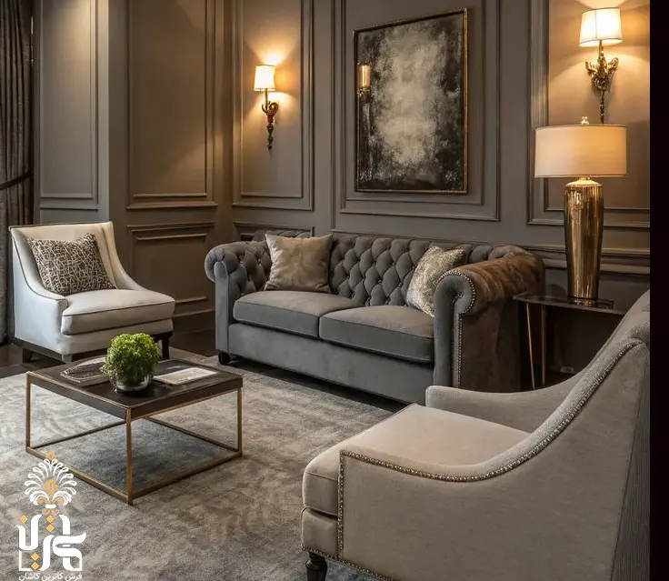 فرش طوسی با مبل